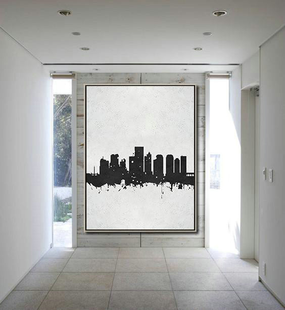 Huge Abstract Painting On Canvas,Black And White Minimal Painting On Canvas - Hand Painted Abstract Art